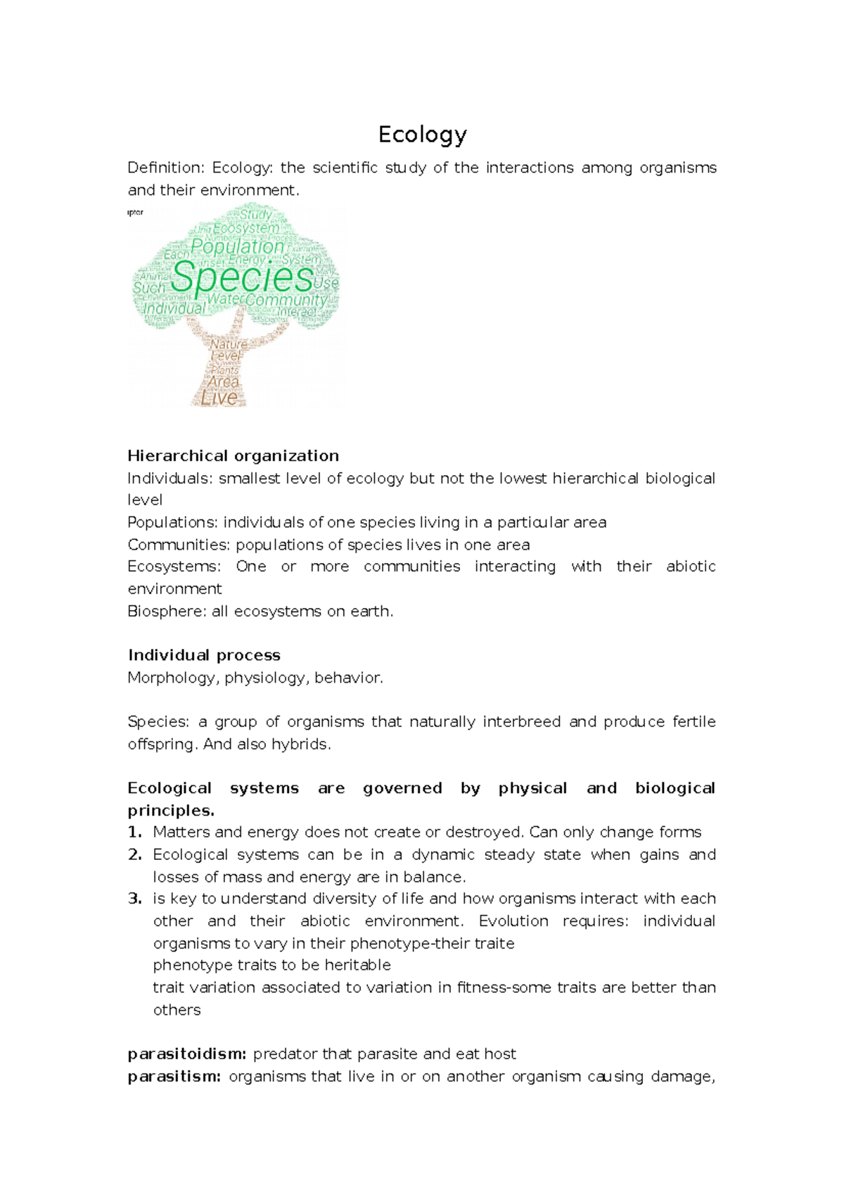 Ecology From week1week11 Ecology Definition Ecology the