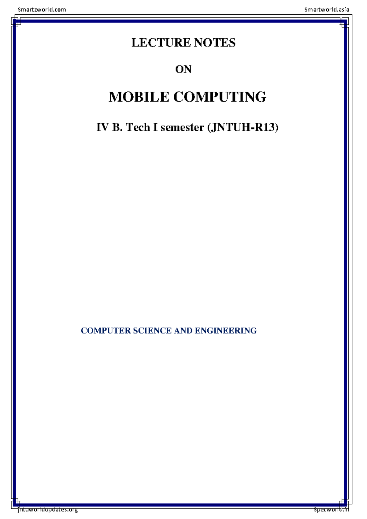Mobile Computing - easy summary - LECTURE NOTES ON MOBILE COMPUTING IV ...