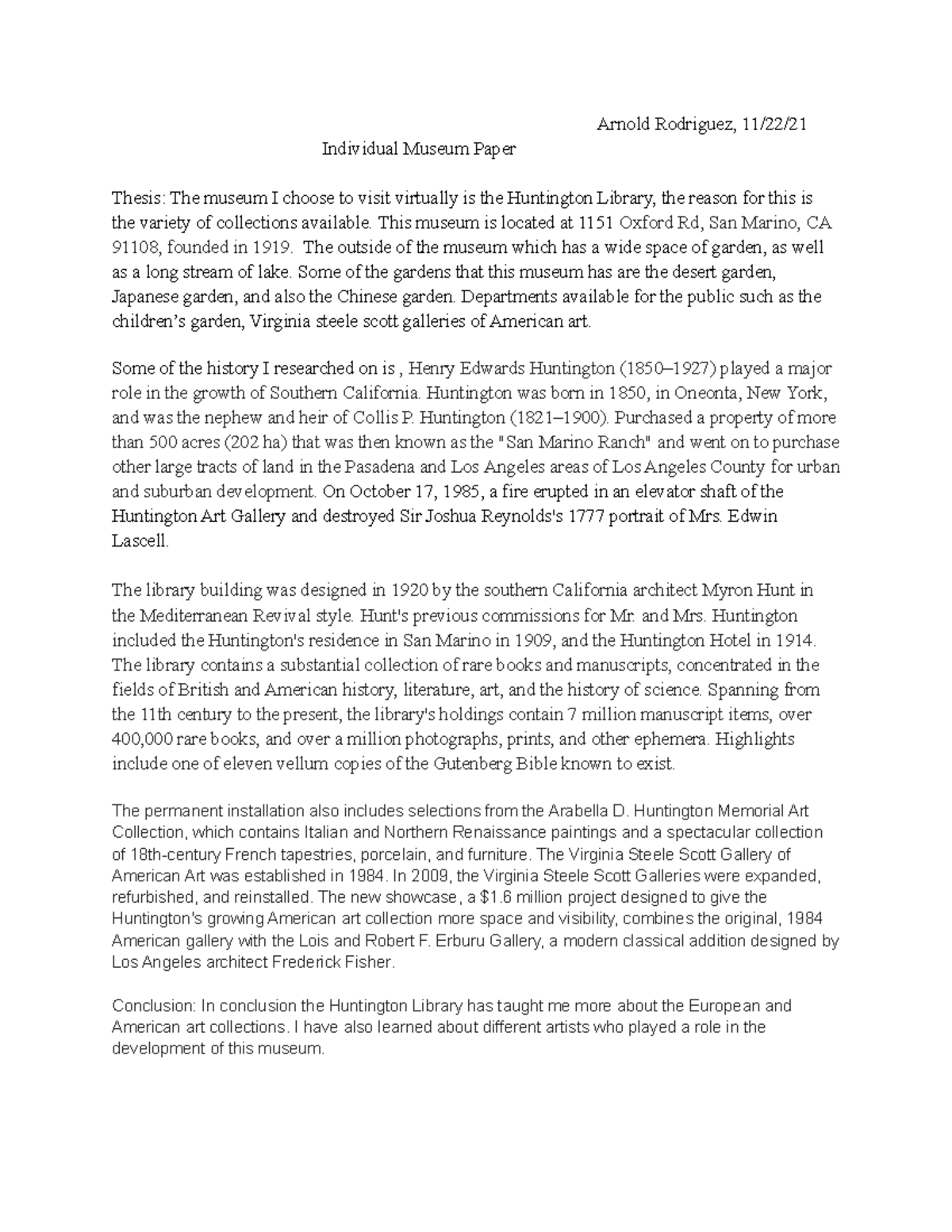Paper7 Individual Museum Paper Arnold Rodriguez, 11/22/ Individual