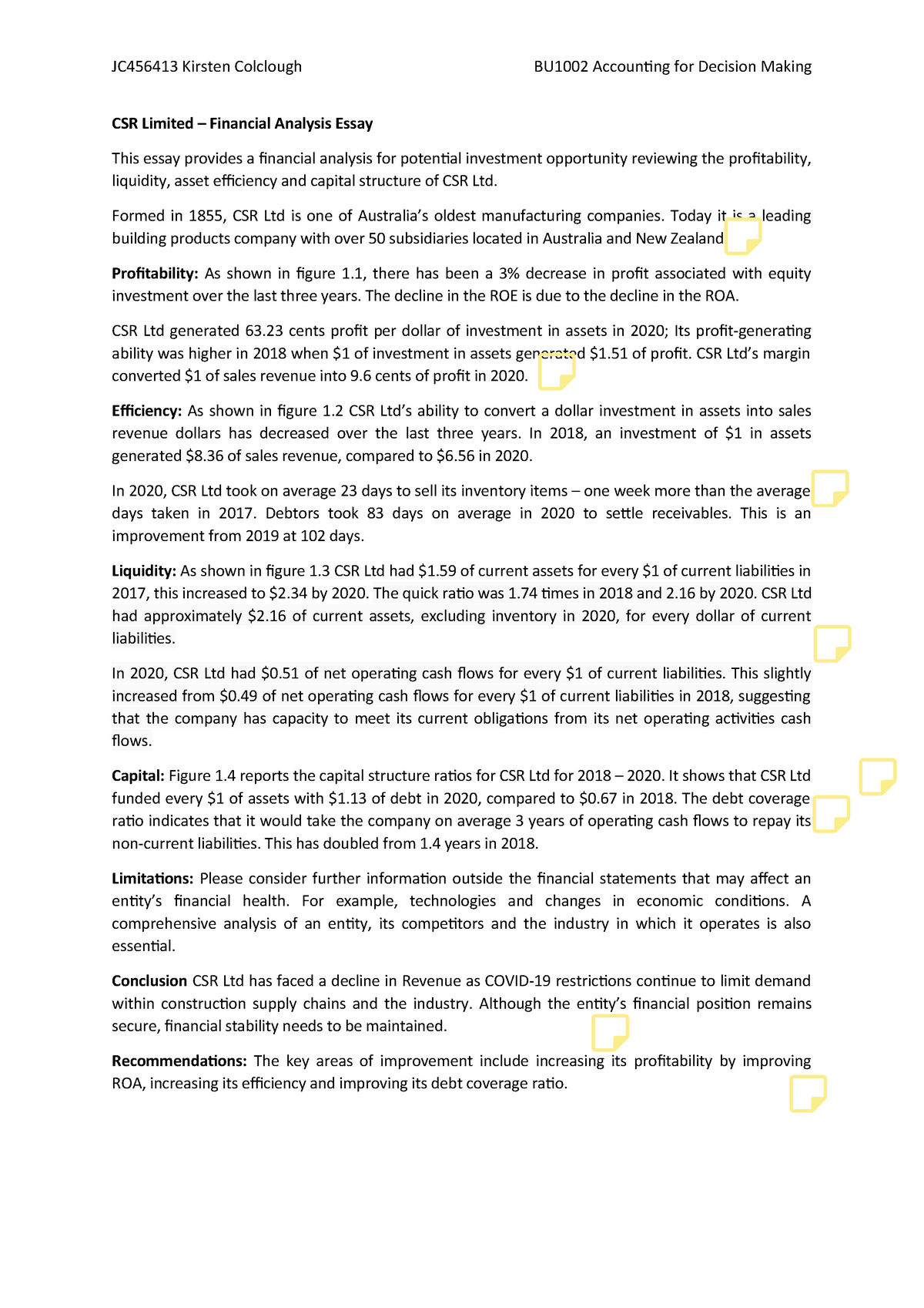 bu1002-financial-analysis-assessment-2-csr-limited-financial