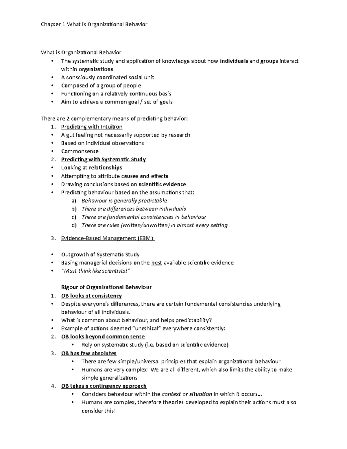Chapter 1 What is OB - Lecture notes 1 - Chapter 1 What is ...