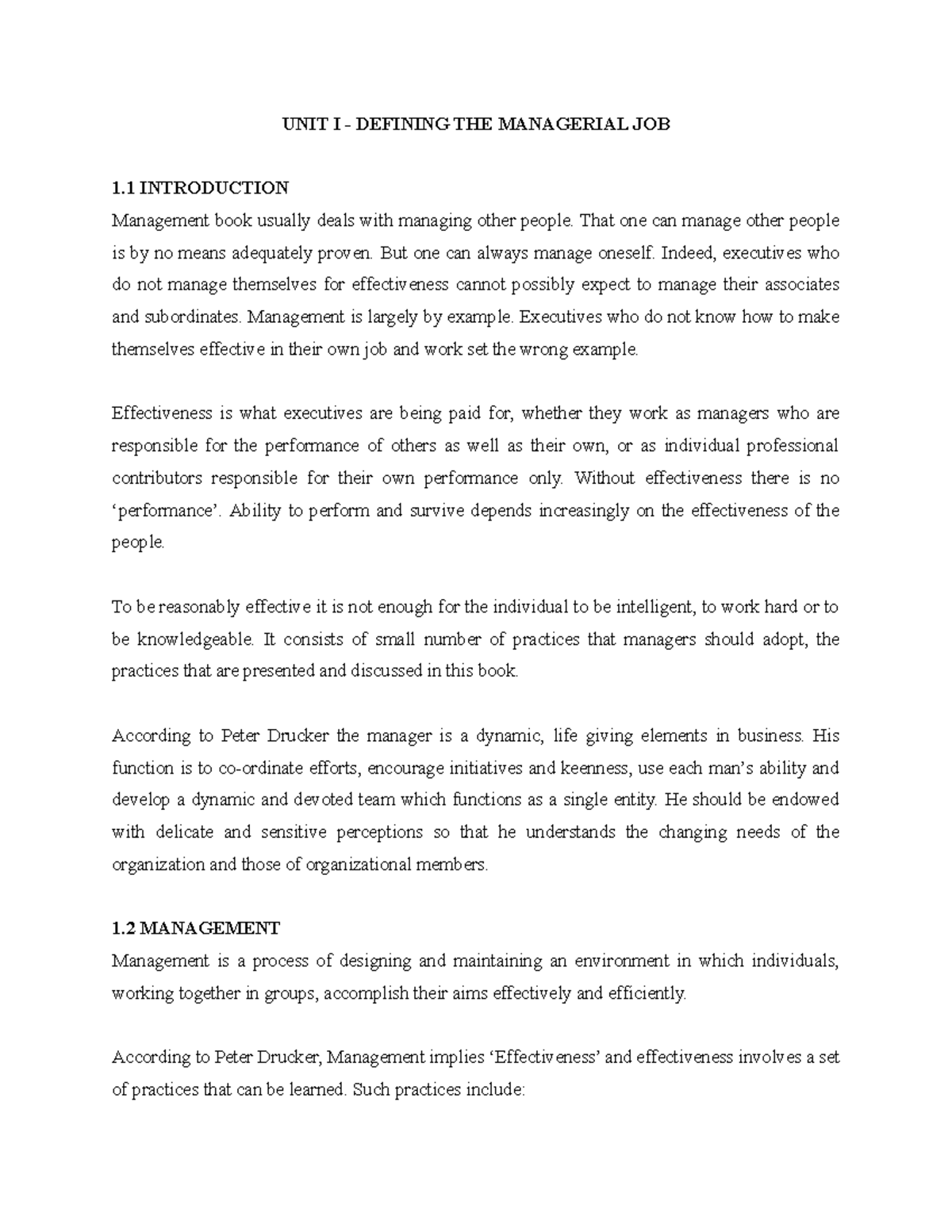 MBE UNIT I Notes - UNIT I - DEFINING THE MANAGERIAL JOB 1 INTRODUCTION ...