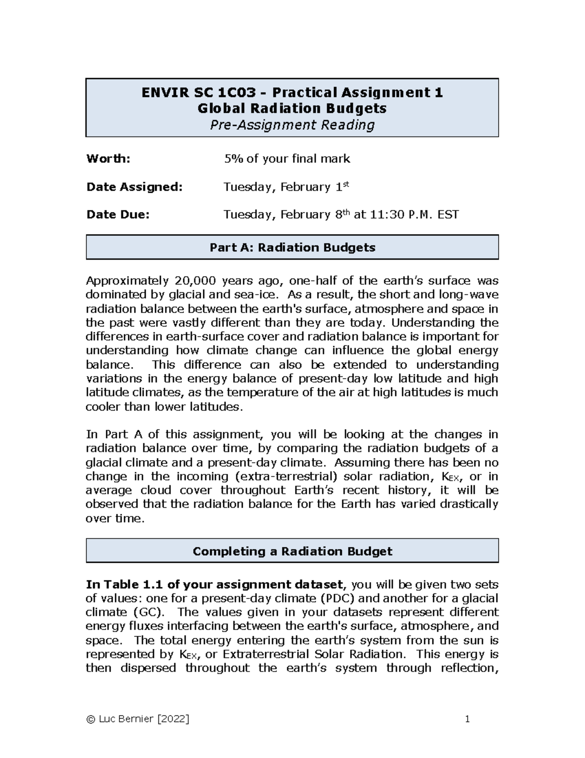 Practical Assignment 1 – Pre-assignment reading - Global Radiation ...