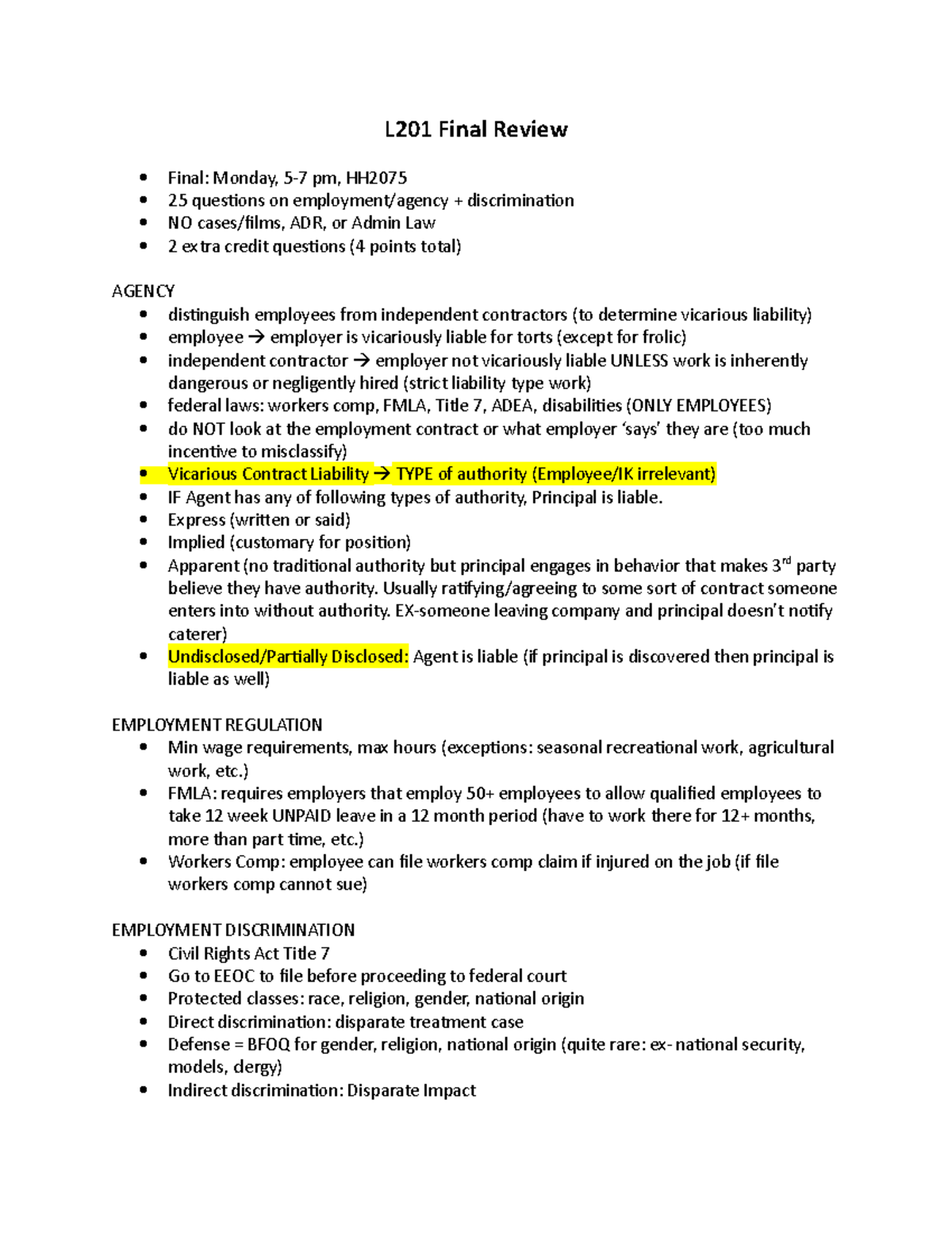 L201 Final Review - Summary Legal Environment Of Business - L201 Final ...