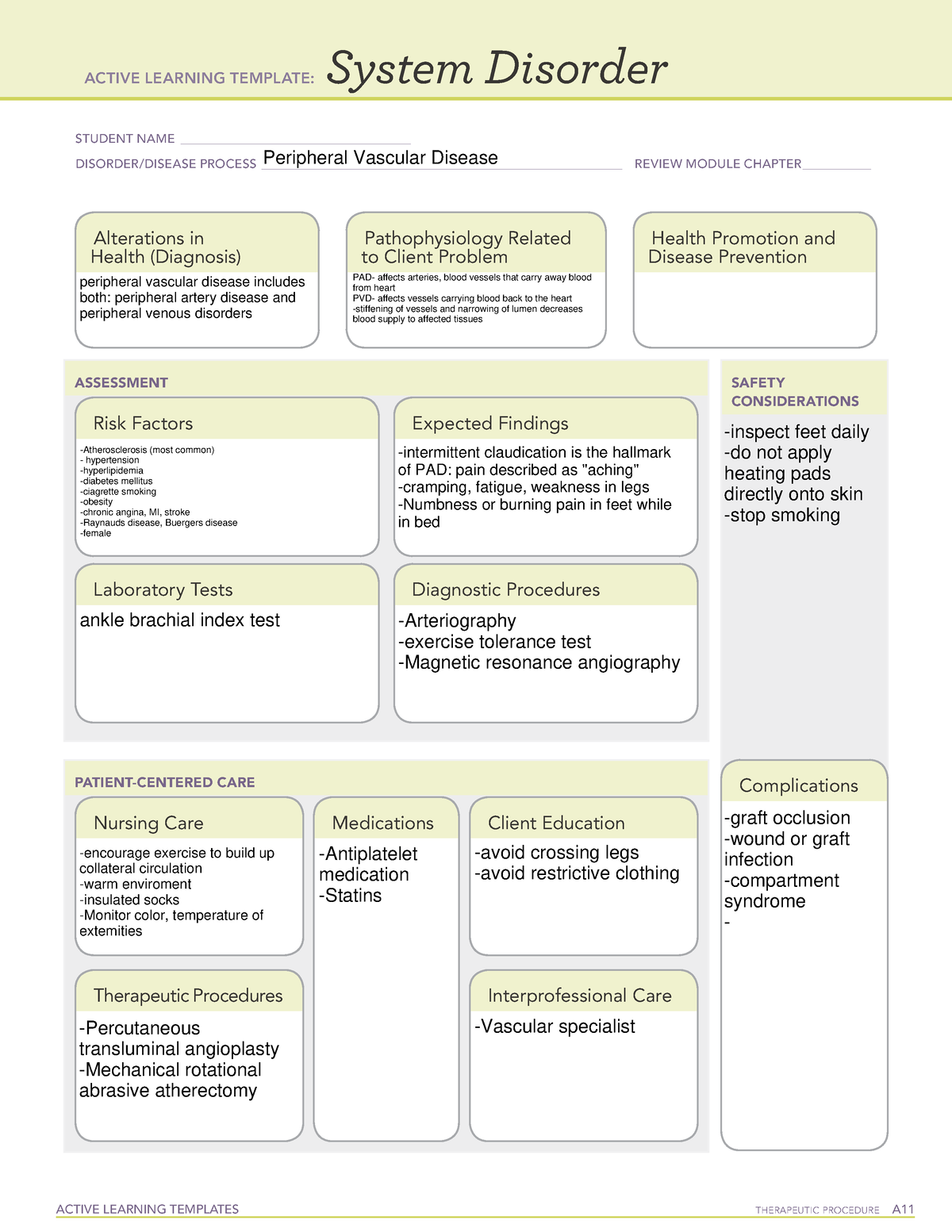 system disorder peripheral vascular disease - ACTIVE LEARNING TEMPLATES ...