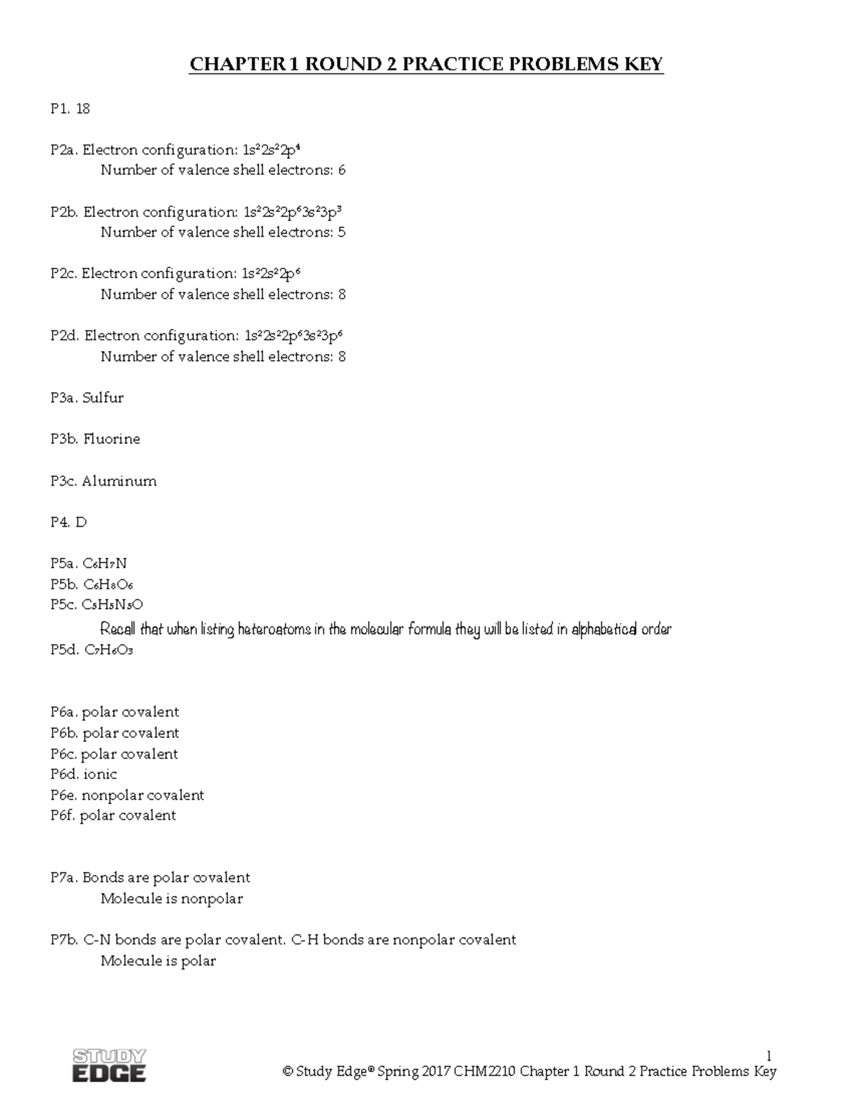 Spring 2017 UF CHM2210 Chapter 1 Problems Key - 1 CHAPTER 1 ROUND 2 ...