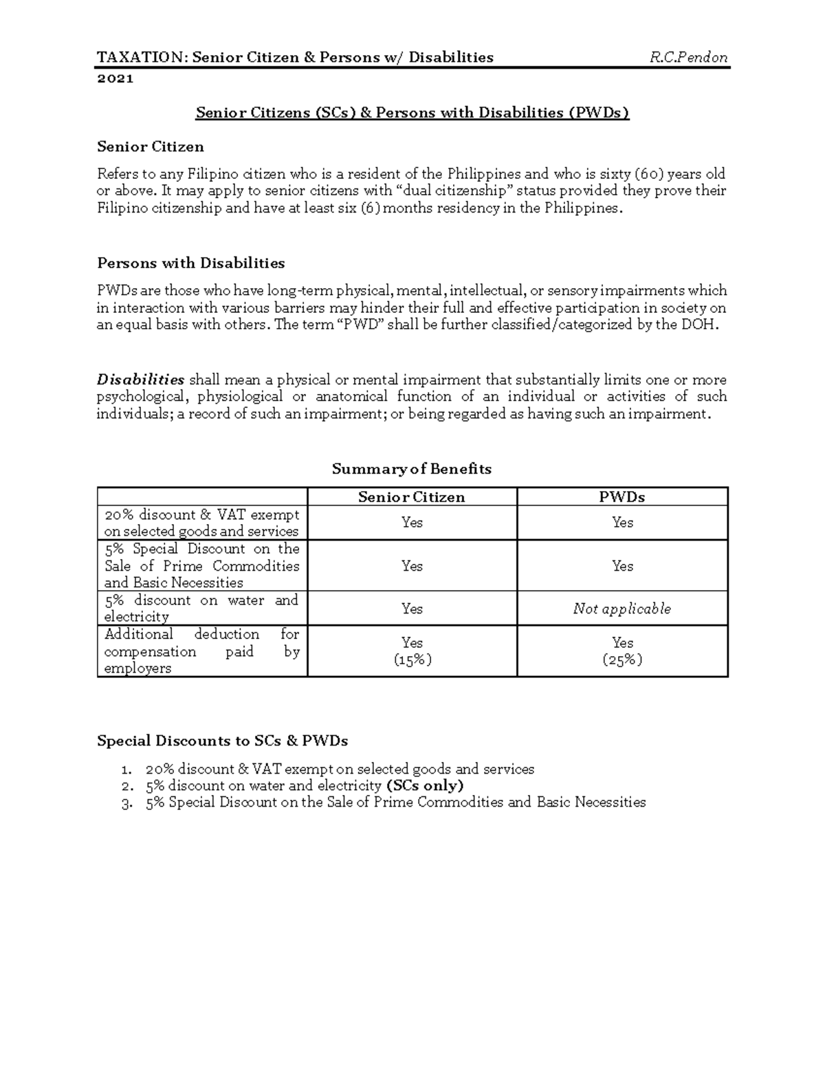 TAX SC & PWD - Wqewre - 2021 Senior Citizens (SCs) & Persons With ...