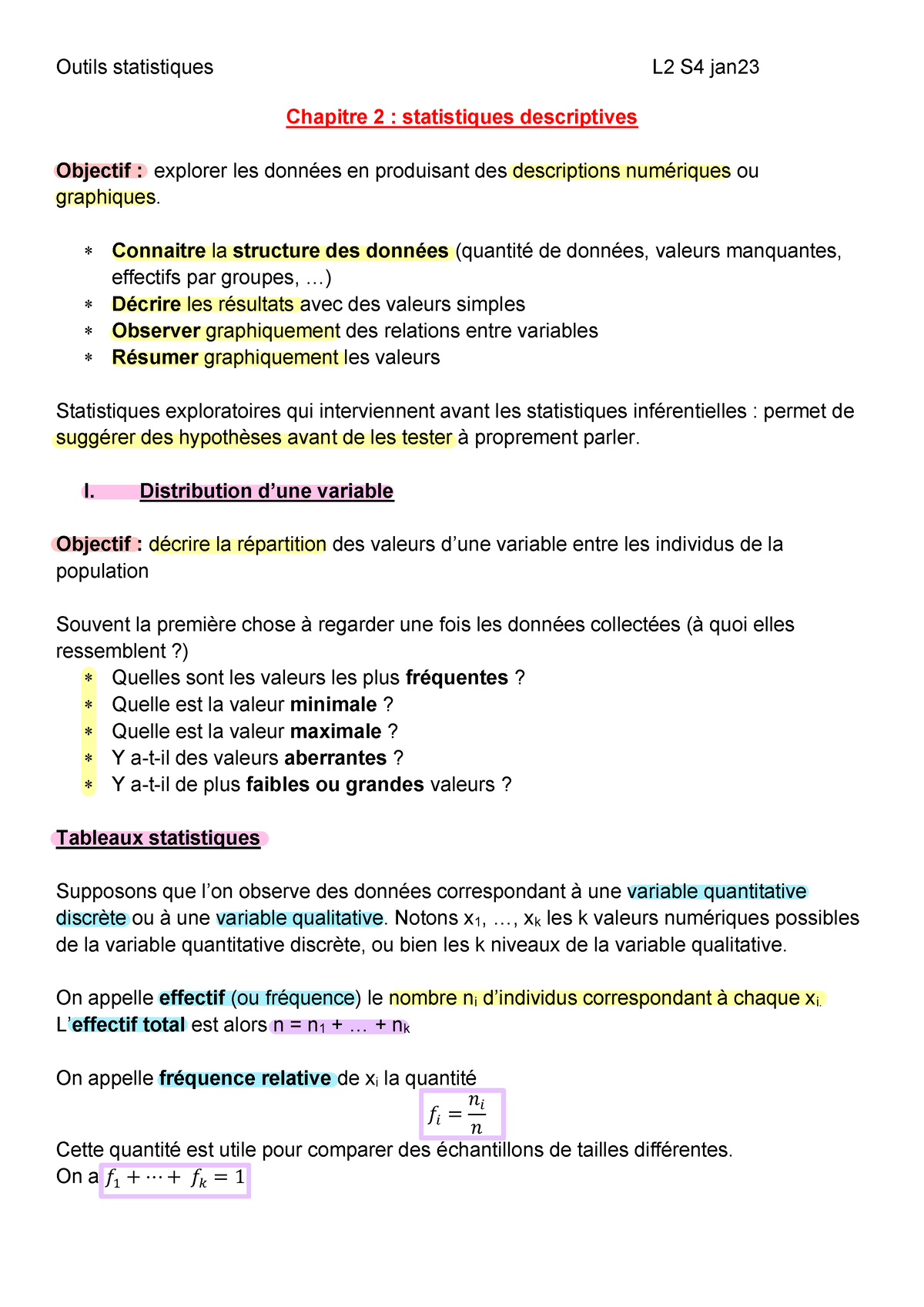 Chapitre 2 - Outils Stat - Chapitre 2 : Statistiques Descriptives ...