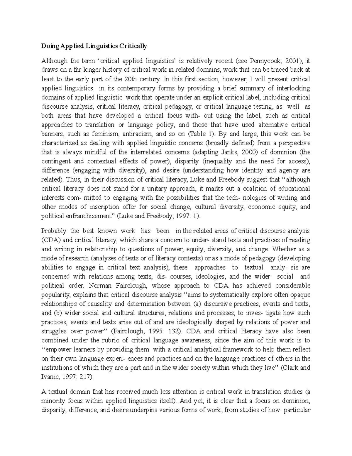 English Language Linguistics Doing Applied Linguistics Critically