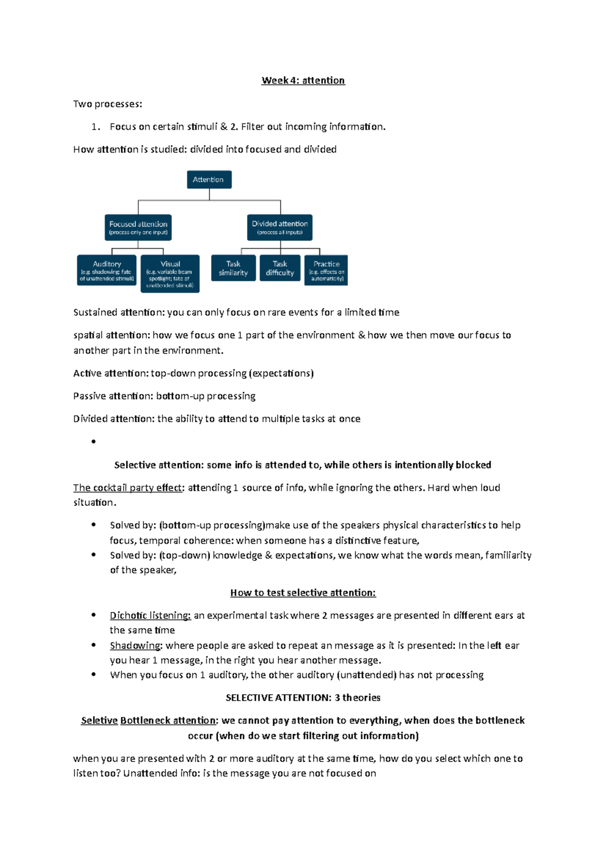 Week 4 HC - Lecture notes 4 - Week 4: attention Two processes: Focus on ...