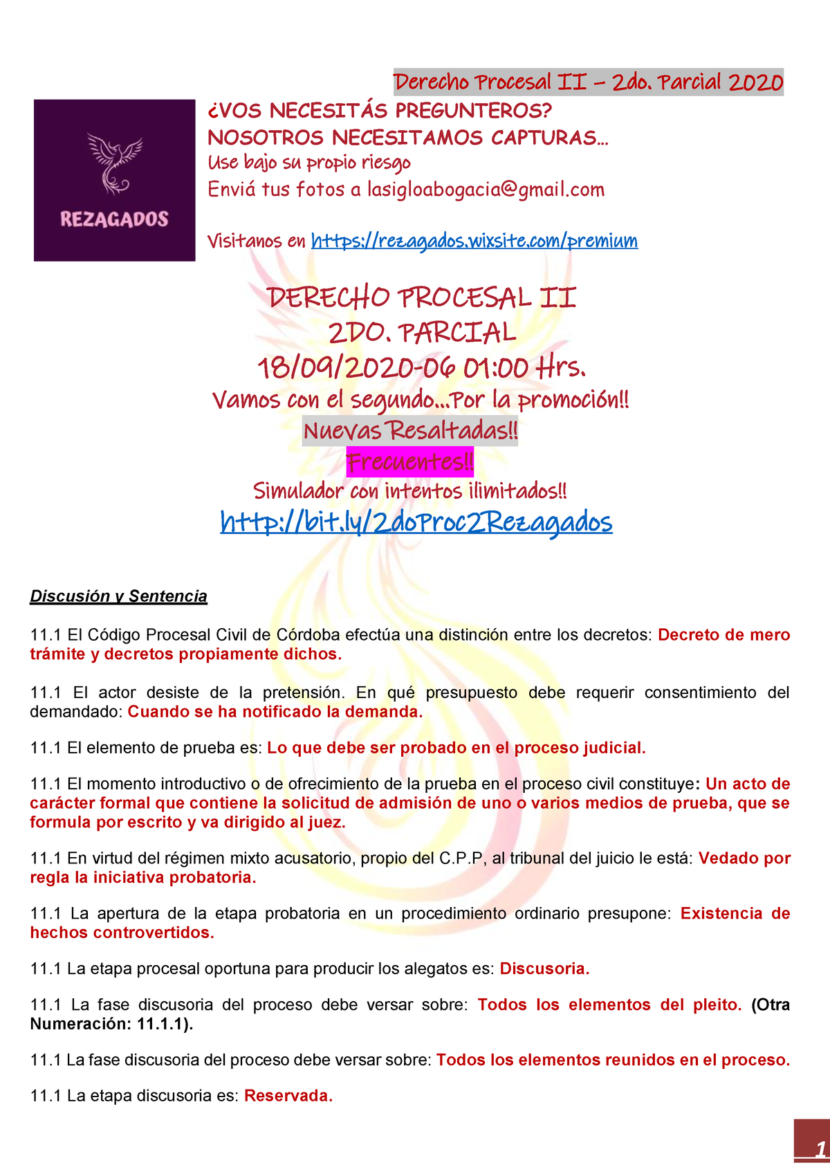 18-09-2020 Derecho Procesal II 2do. Parcial Rezagados - Derecho ...