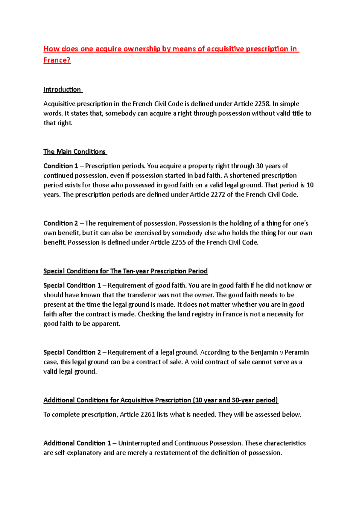 Prescription Acquisitive Au Québec – PRLCE