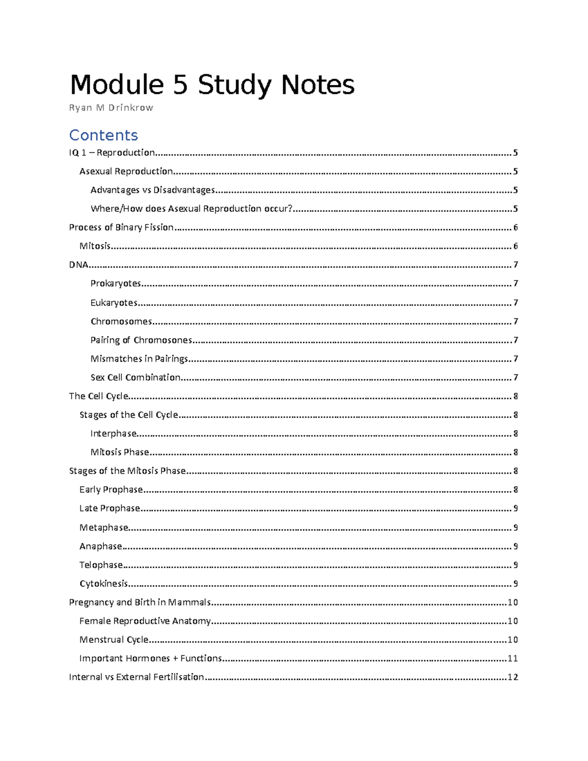 General Study Notes Mod 5 Bio Module 5 Study Notes Ryan M Drinkrow