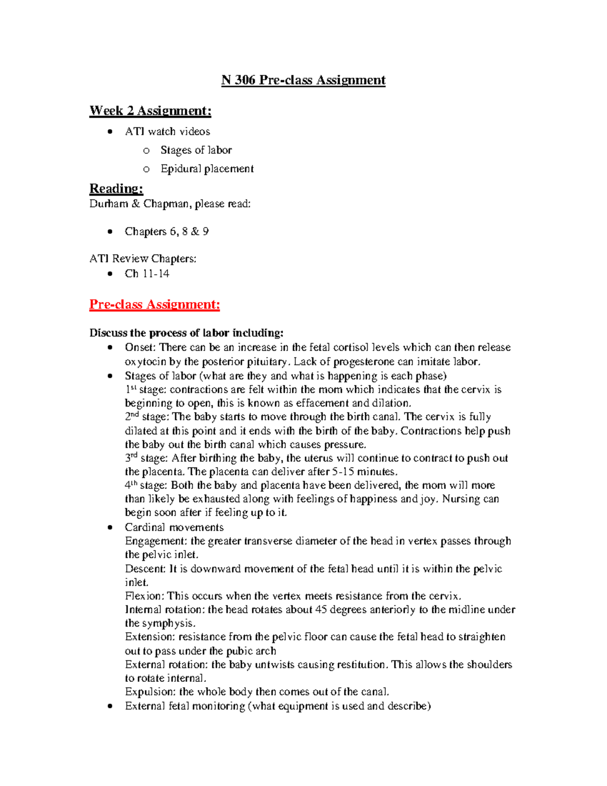 N306 week 2 PCA - assignment for maternity - N 306 Pre-class Assignment ...
