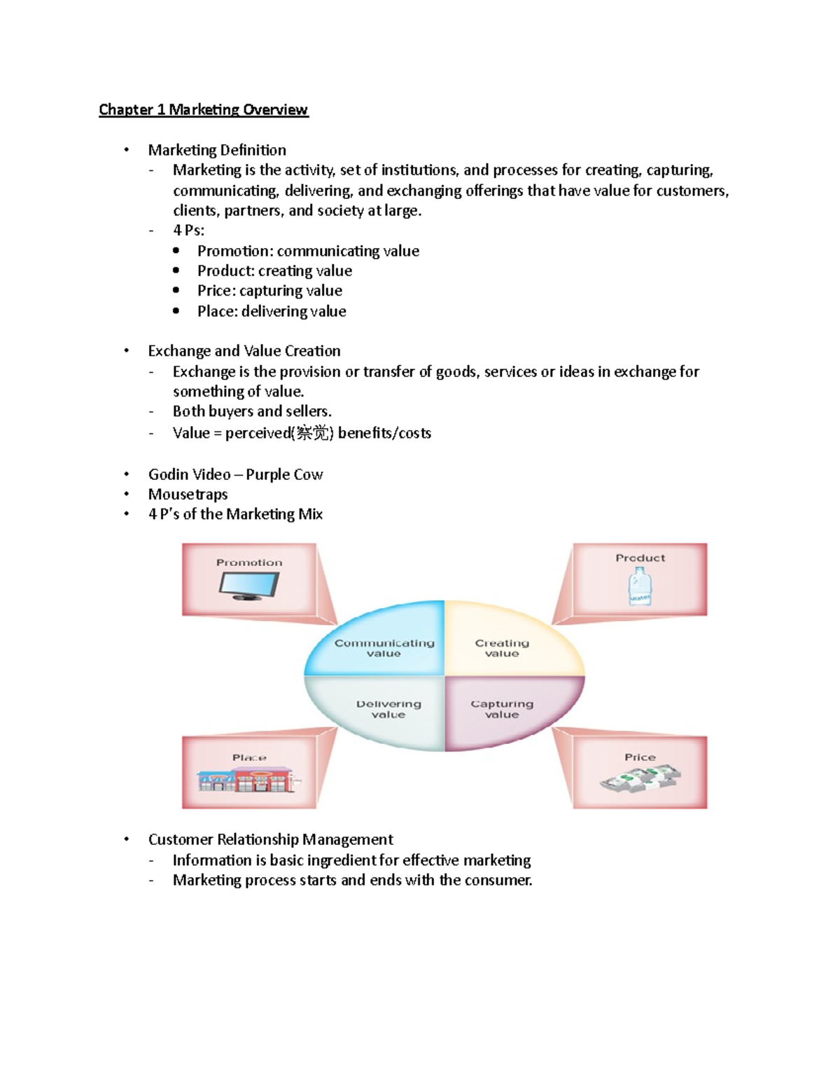 Marketing midterm 1 - Lecture notes 1-10 - Chapter 1 Marketing Overview ...
