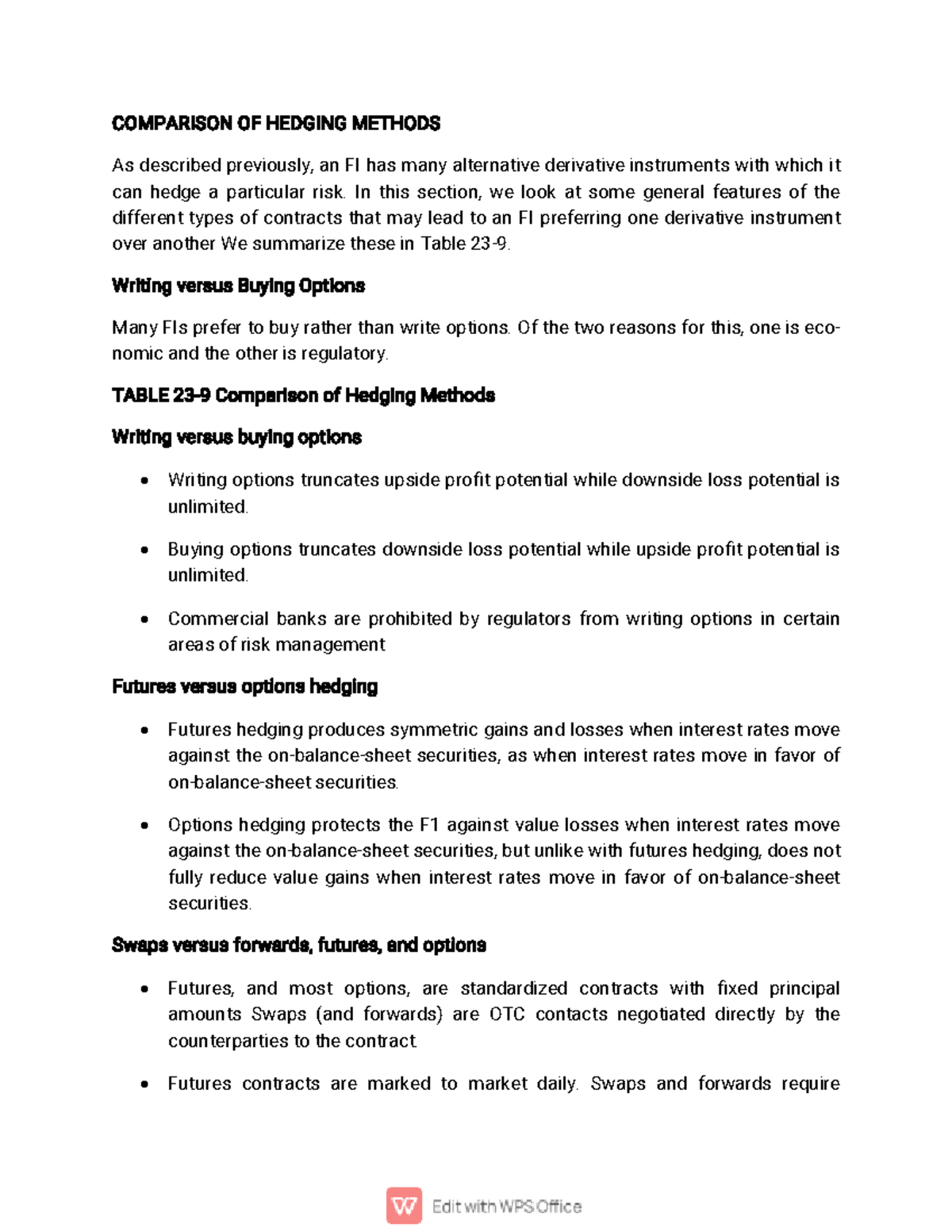 Comparison OF Hedging Methods - COMPARISON OF HEDGING METHODS As ...