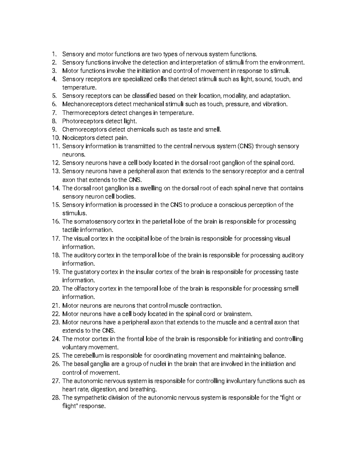 Sensory and motor functions - Sensory functions involve the detection ...