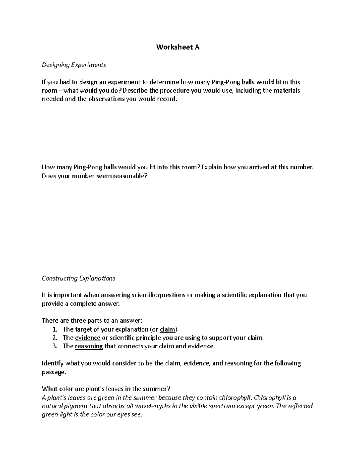 CHEM1061 CLUE Wksht A - Worksheet - Worksheet A Designing Experiments ...