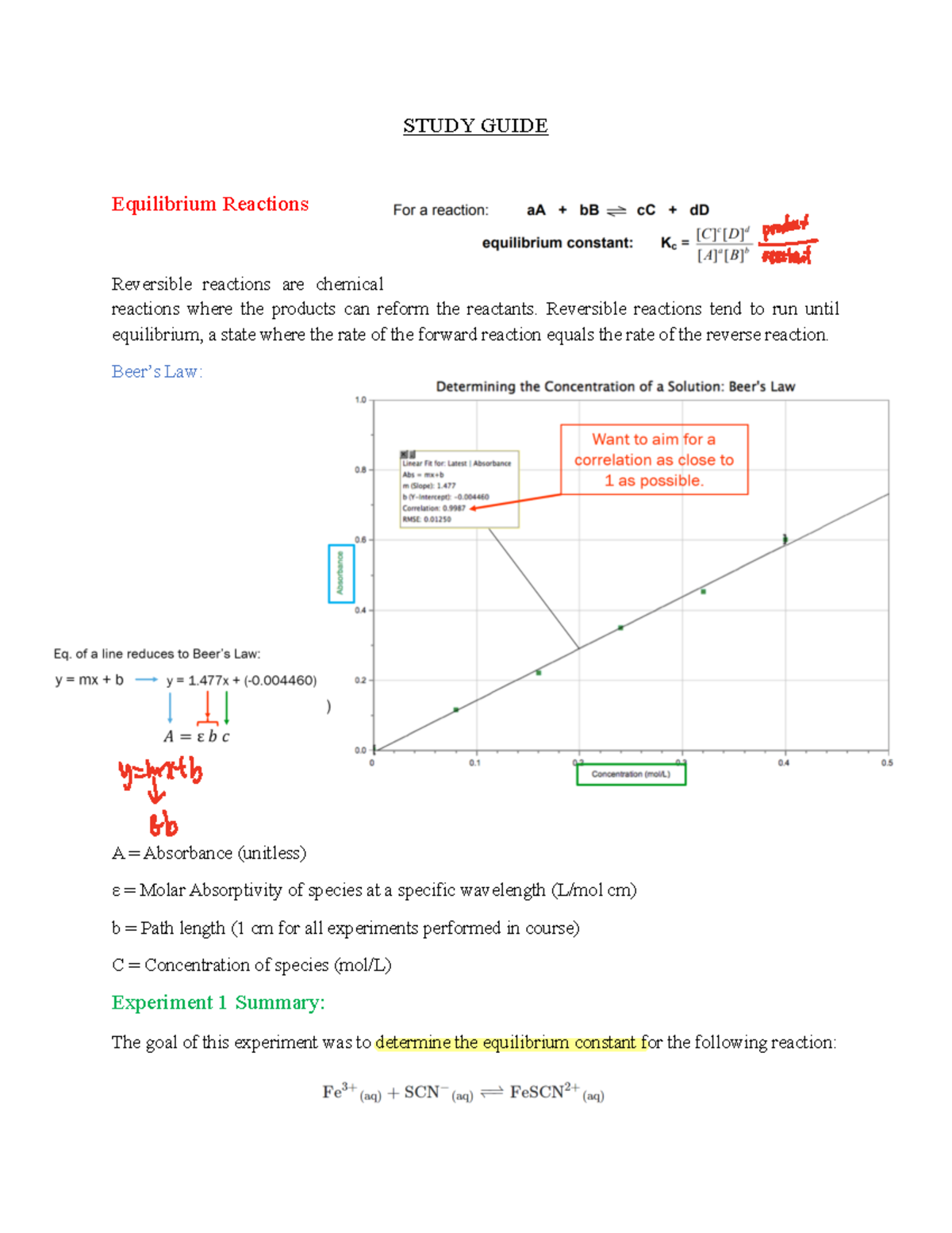 01LC Study Guide - lecture - STUDY GUIDE Equilibrium Reactions ...
