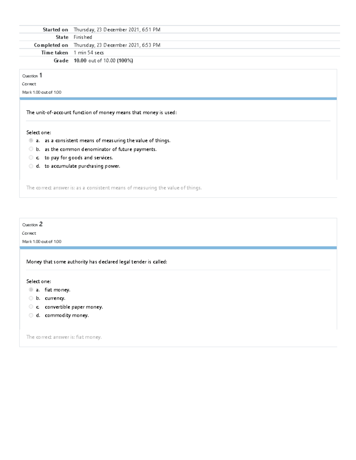 Self-quiz Unit 7 - Chapter 24 Econ1580 - Started On State Completed On 