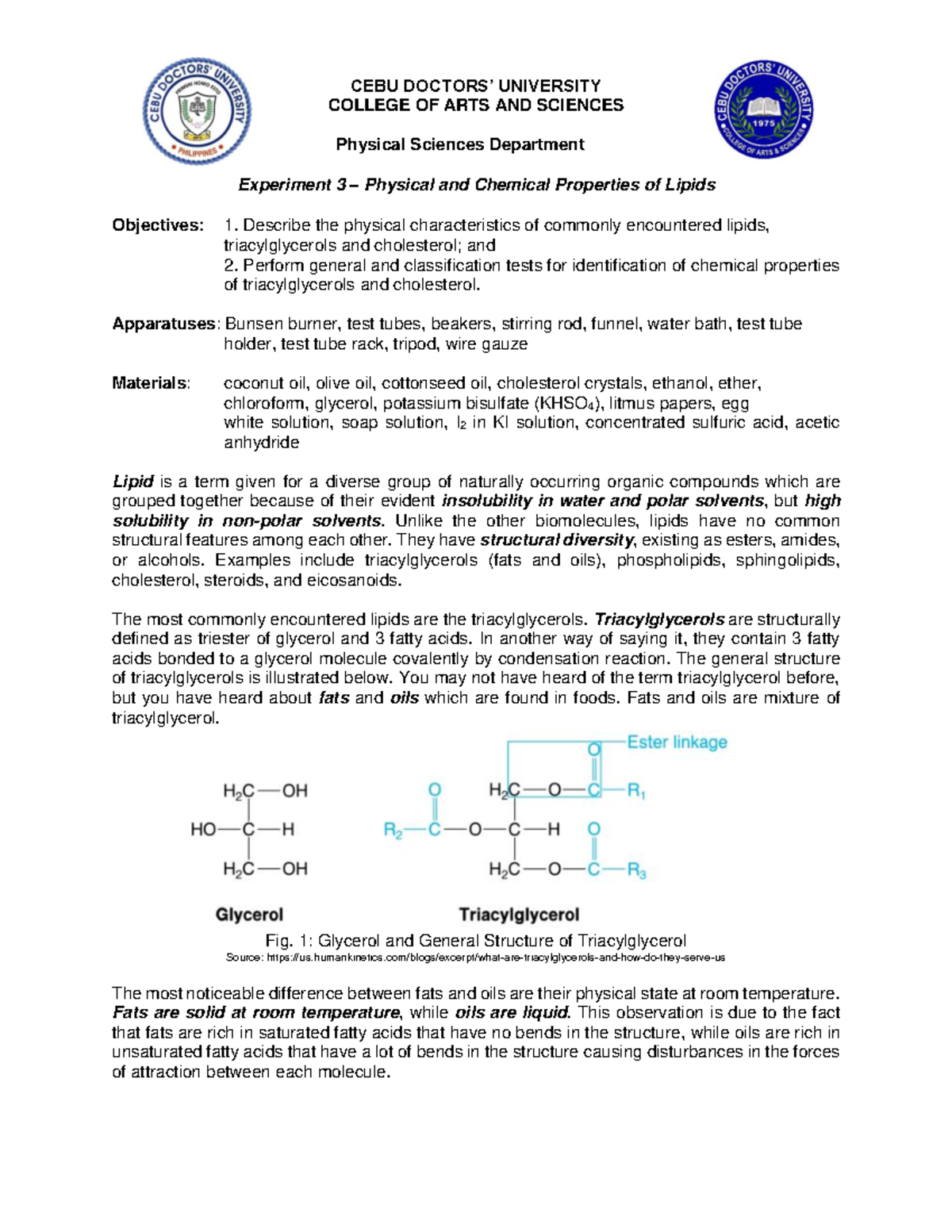 Biochem 3 - COLLEGE OF ARTS AND SCIENCES Physical Sciences Department ...