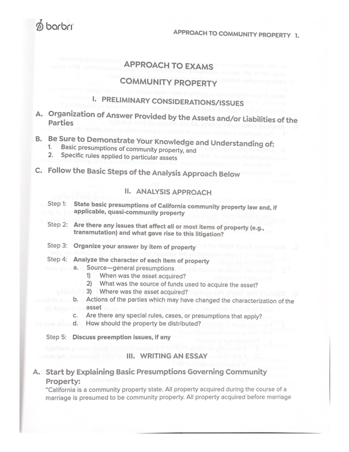 Barbri Approach to CP Summary Community Property Law 522 Studocu