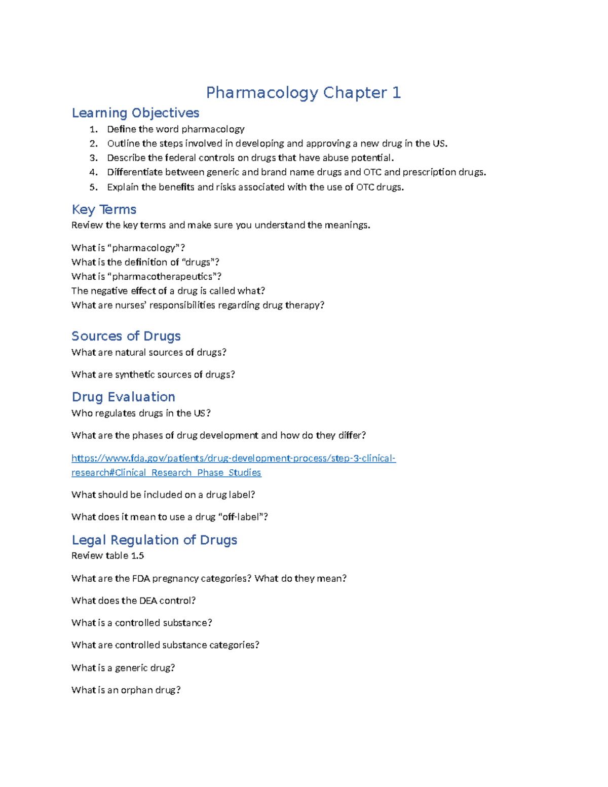 Pharmacology Chapter 1 study review - Pharmacology Chapter 1 Learning ...