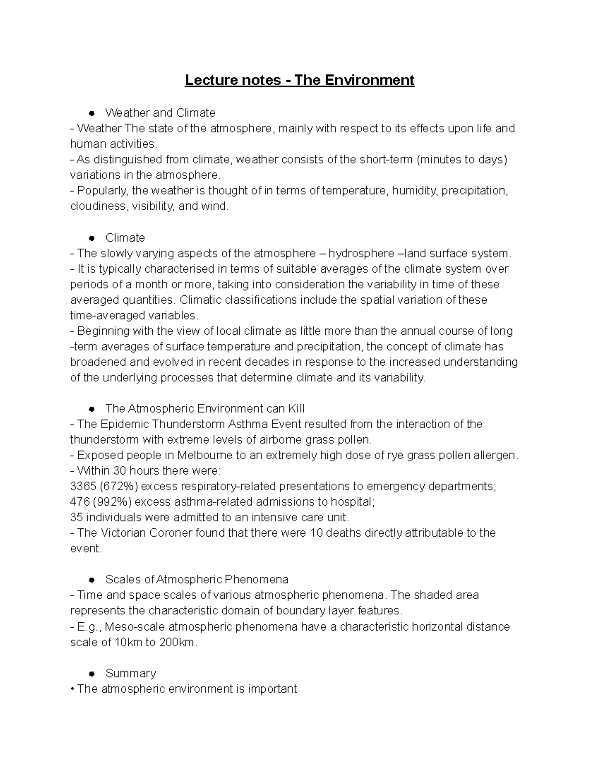 Environment Lecture Notes - The Environment - Lecture Notes - The ...