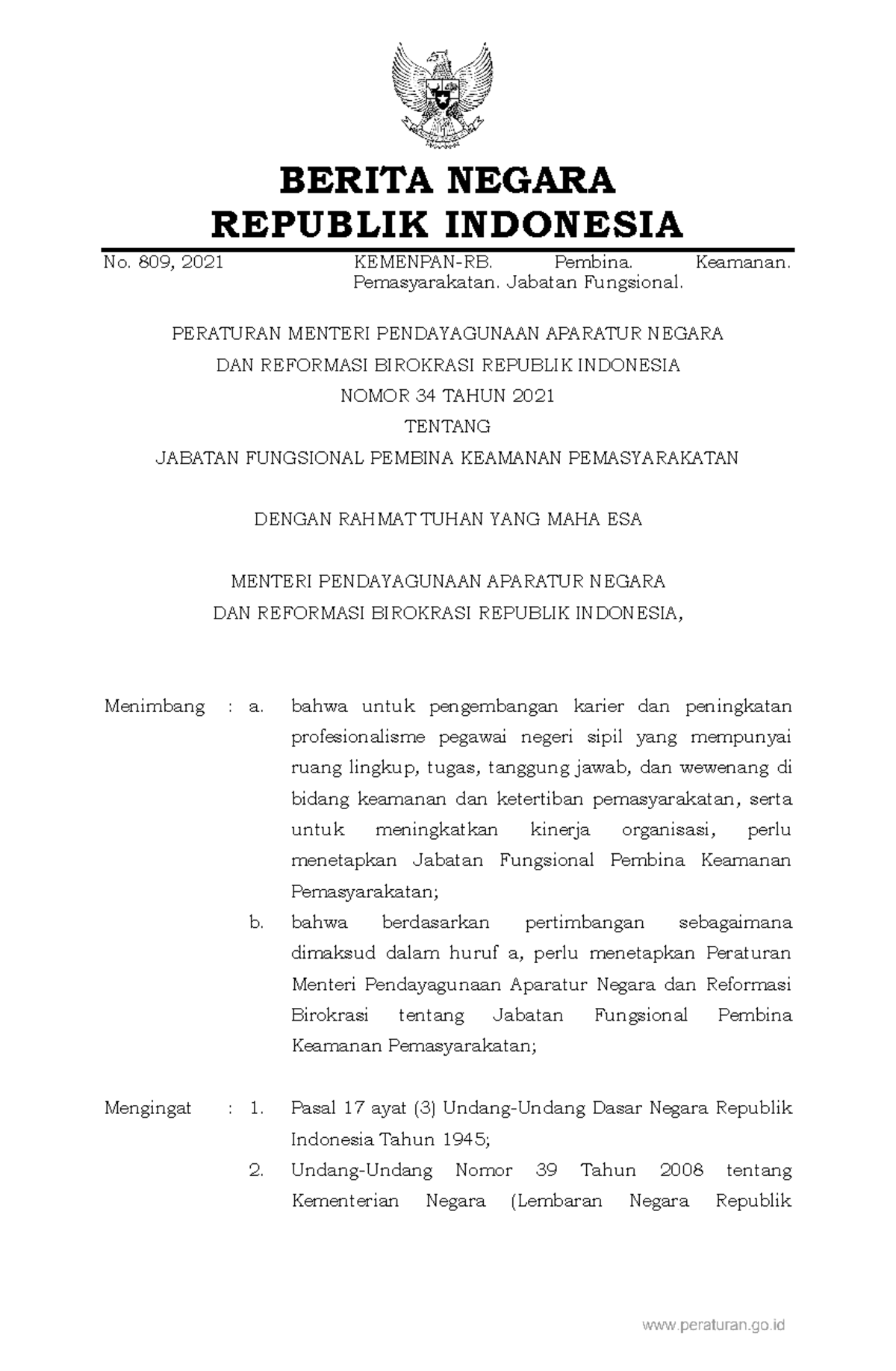 Permen Panrb No. 34 Tahun 2021 - BERITA NEGARA REPUBLIK INDONESIA No ...