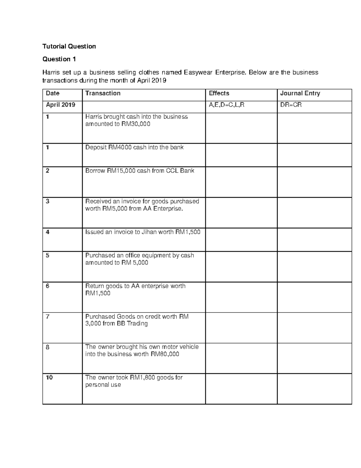 Transaction Transaction book journal entry excersice - Tutorial ...