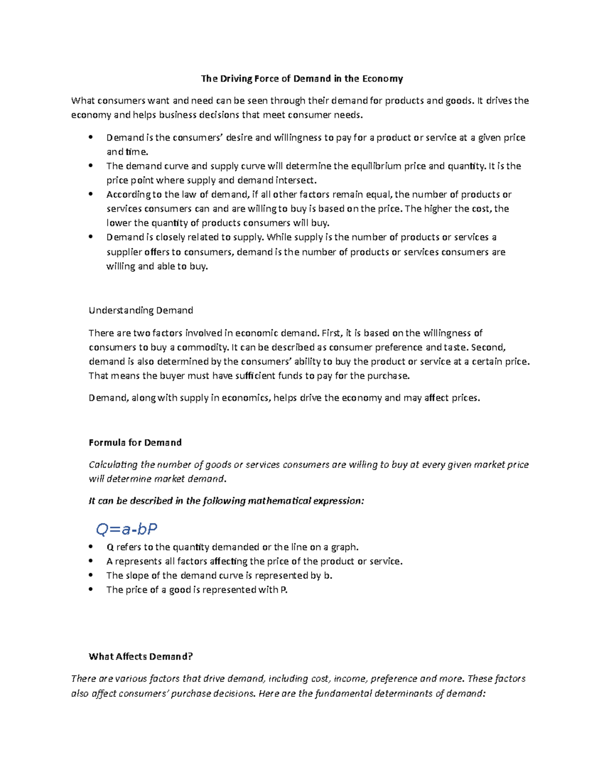 The Driving Force of Demand in the Economy - It drives the economy and ...