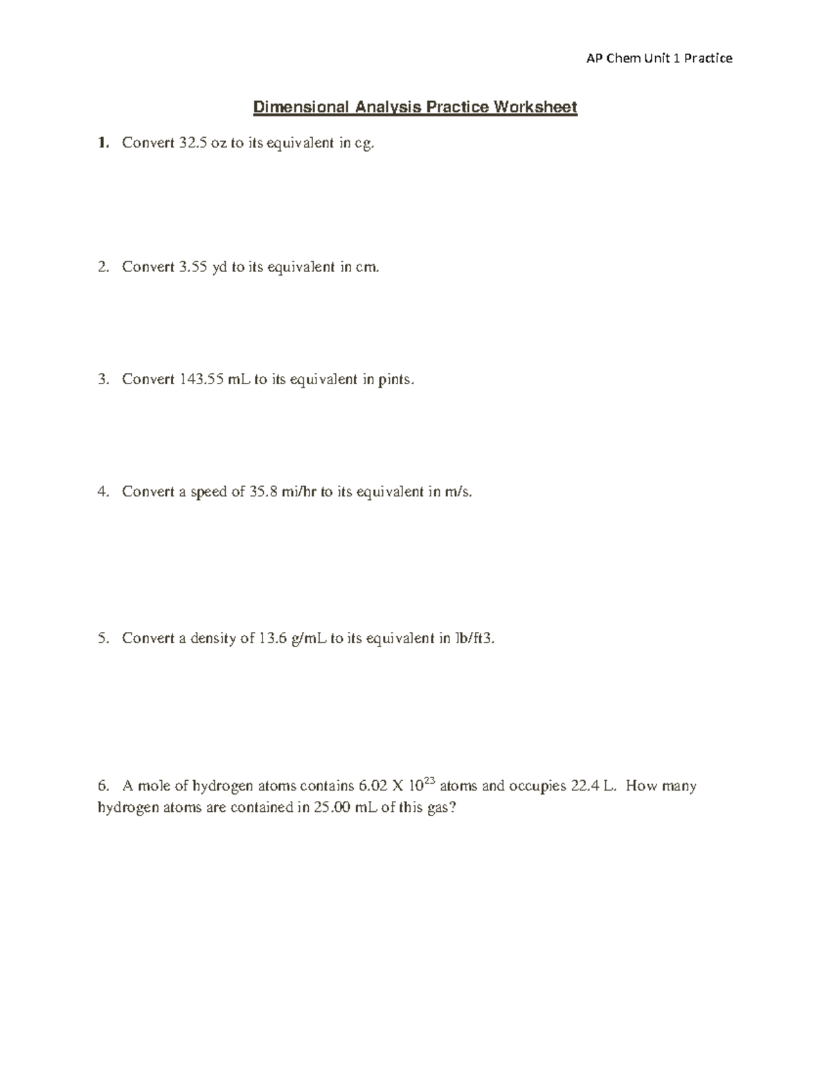 Dimensional Analysis Practice Problems Worksheet Pdf