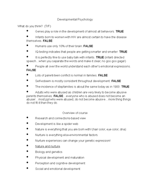 PSYC 307 Exam 1 Lectures - EXAM 1: WEEK 2: “What Is A Child” → What Is ...