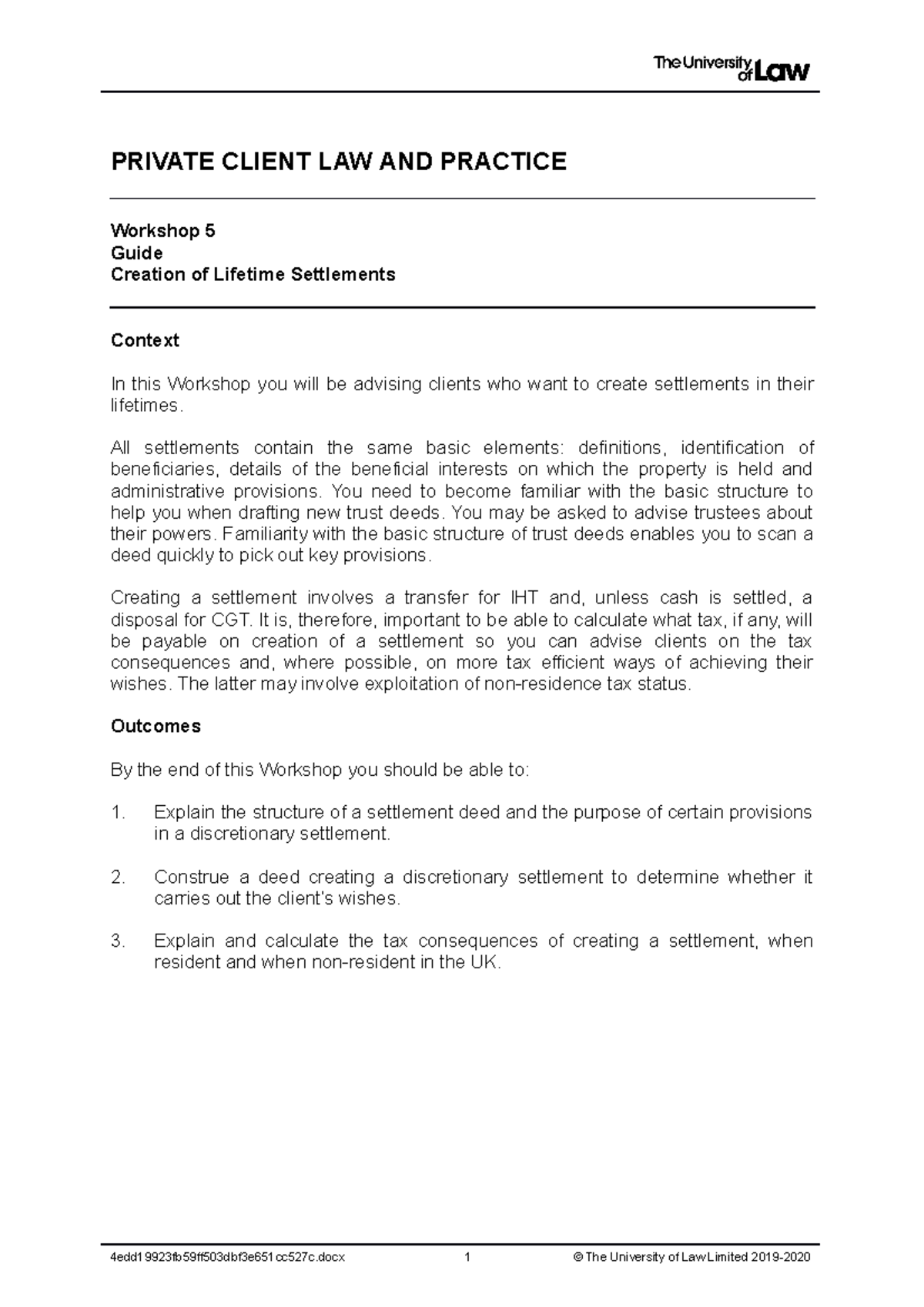 1920 priv ws05 ce01 guide t - PRIVATE CLIENT LAW AND PRACTICE Workshop ...