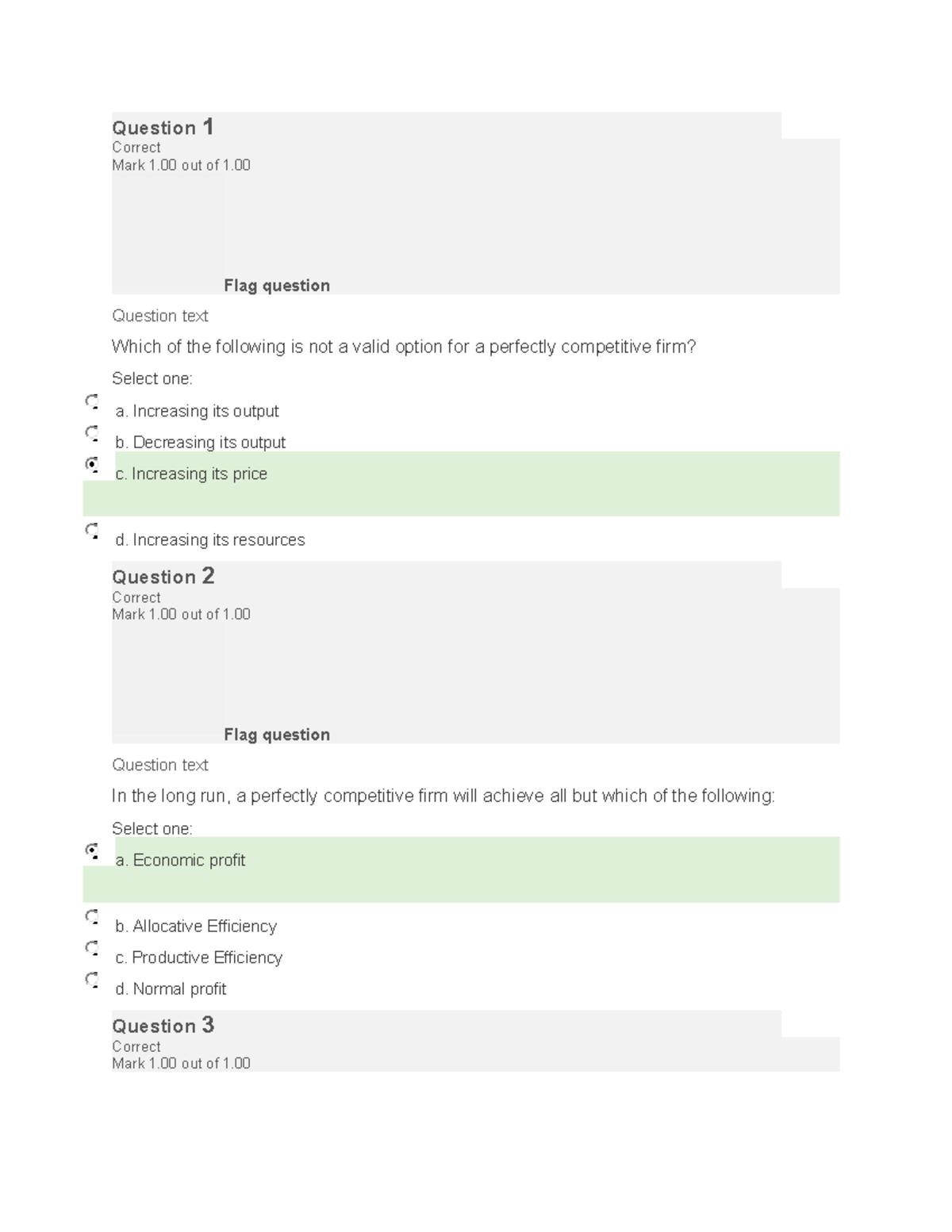 BUS 1103 Unit 6- Self Quiz - Question 1 Correct Mark 1 out of 1. Flag ...