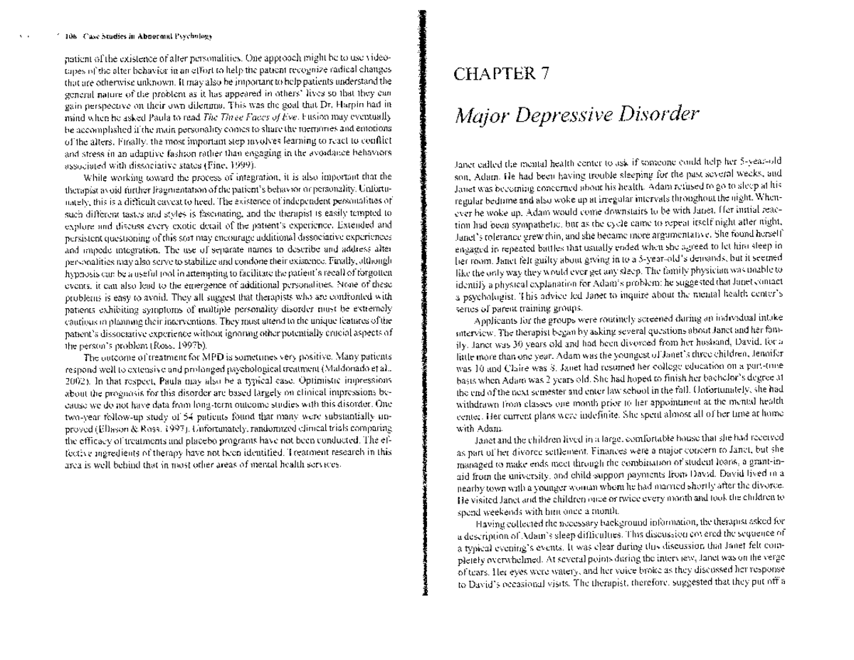 case study on depression in psychology