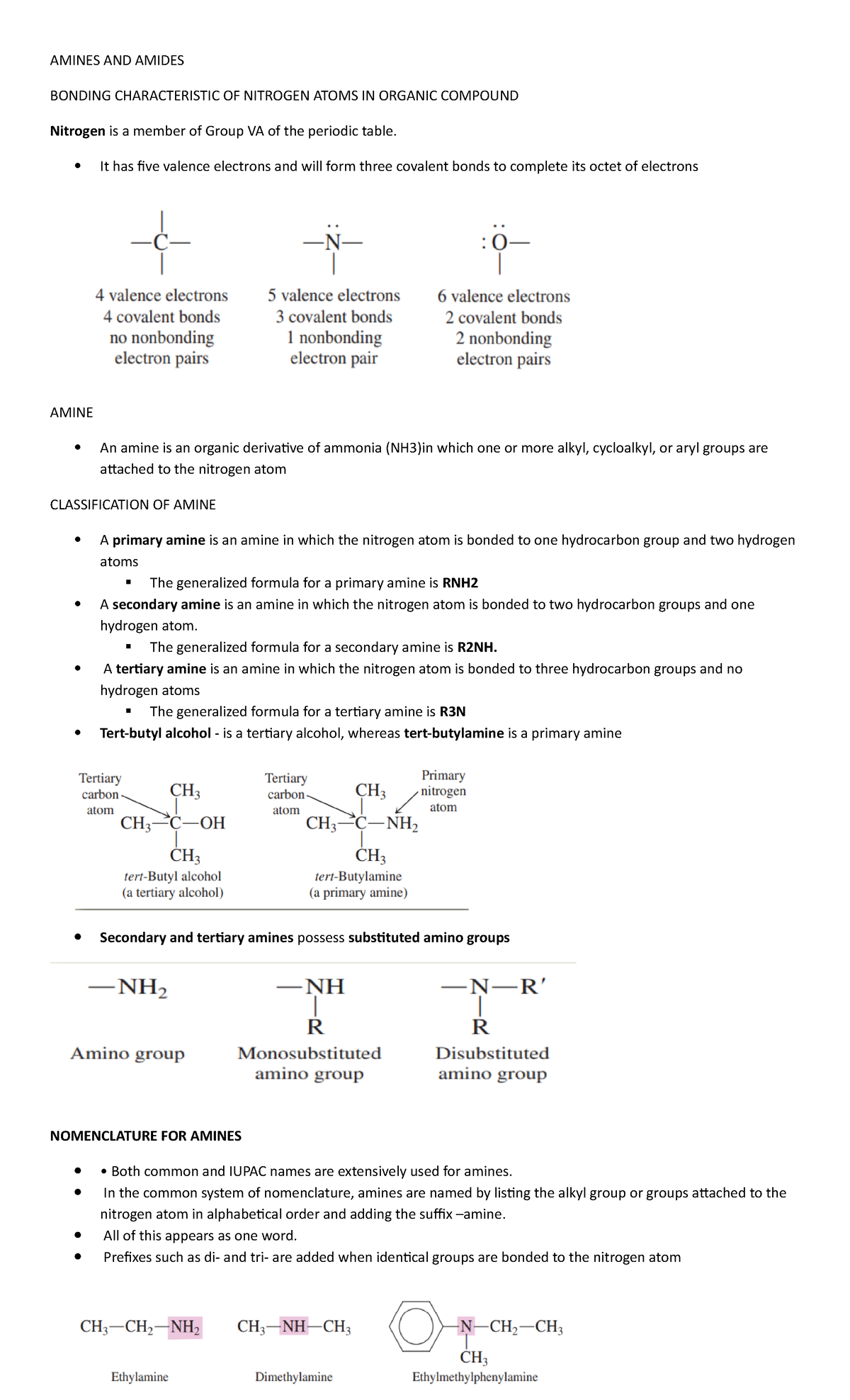 Org Chem Amines And Amides - AMINES AND AMIDES BONDING CHARACTERISTIC ...