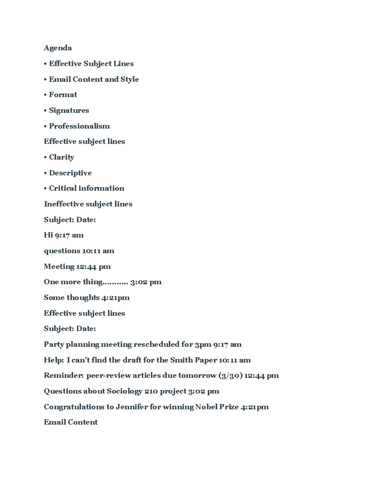 How to write a professional email-notes - Agenda Effective Subject ...