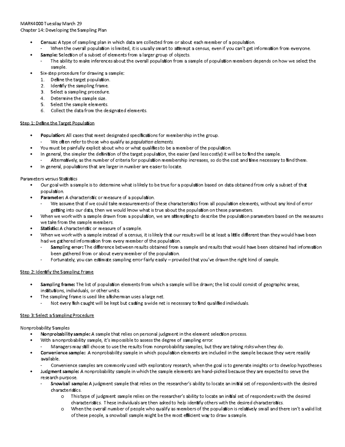 Chapter 14: Developing the Sampling Plan - When the overall population ...