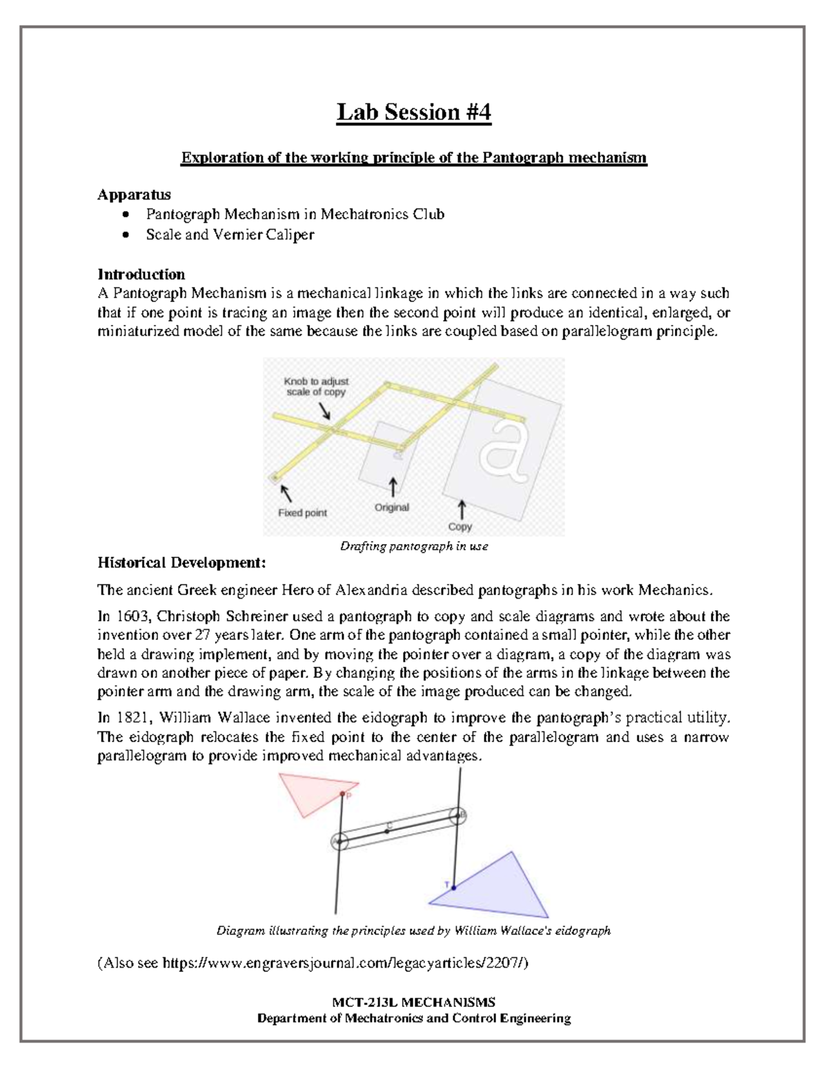 Lab Manual # 04 - MCT-213L MECHANISMS Lab Session Exploration of the ...