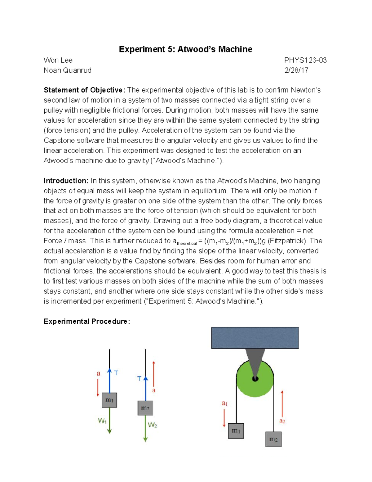 atwood machine experiment conclusion