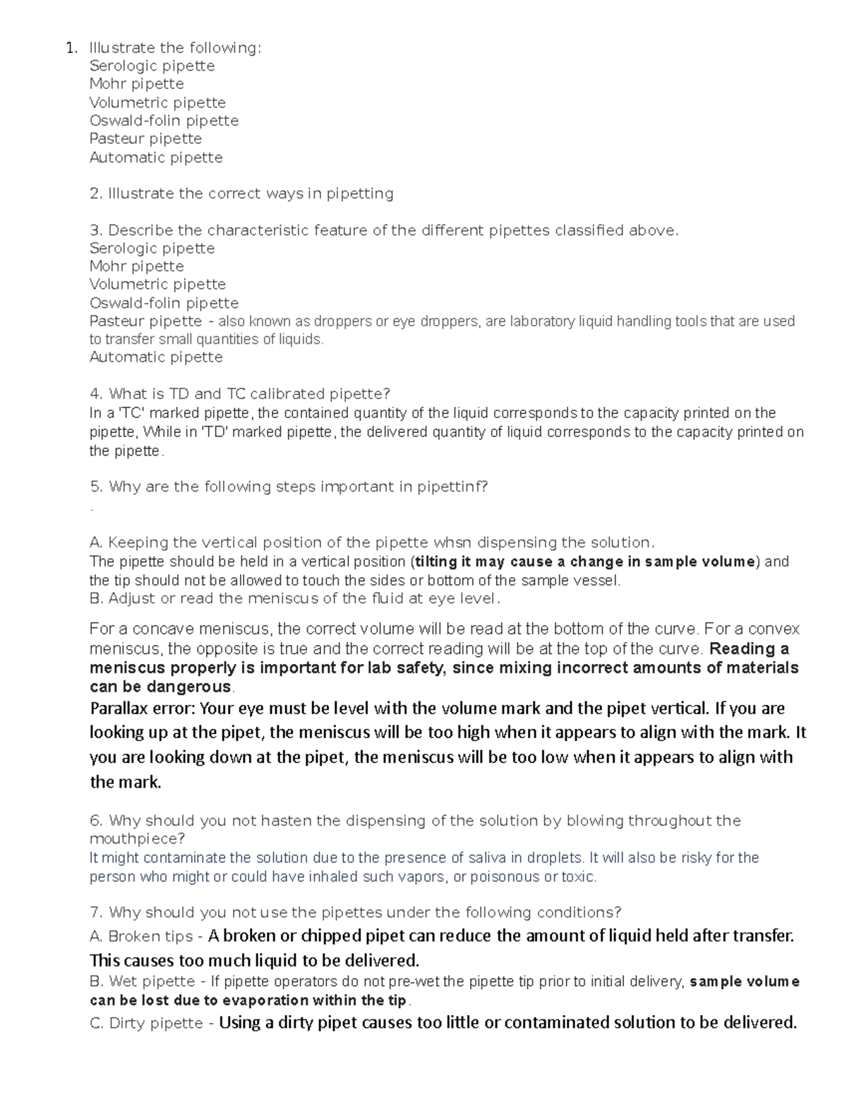 Pipetting Techniques Lab Activity Illustrate the following Serologic