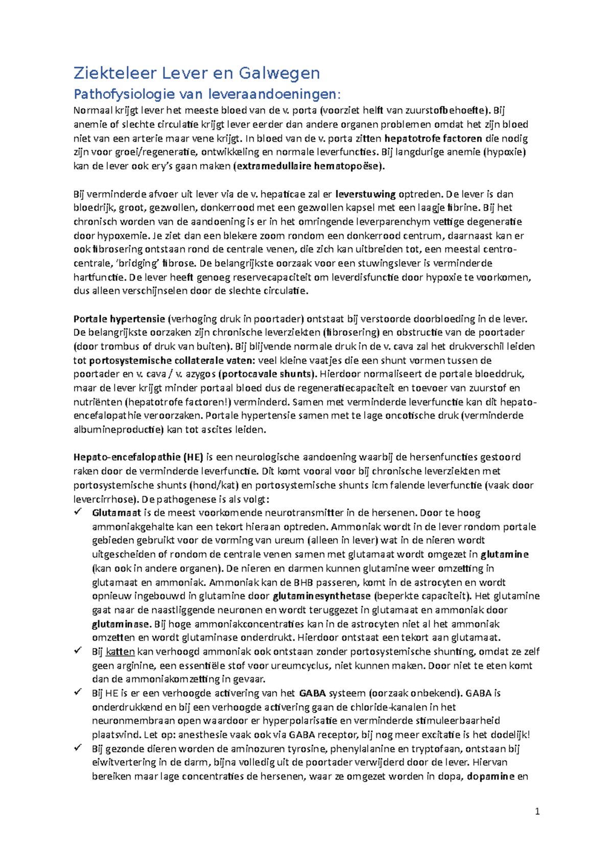 HBS ziekteleer samenvatting Ziekteleer Lever en Galwegen