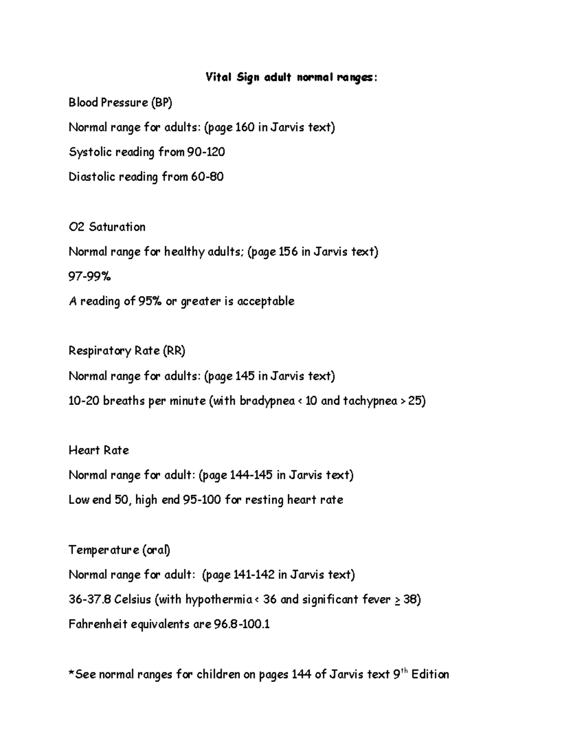 Vital Sign adult normal ranges SP24 - Vital Sign adult normal ranges ...