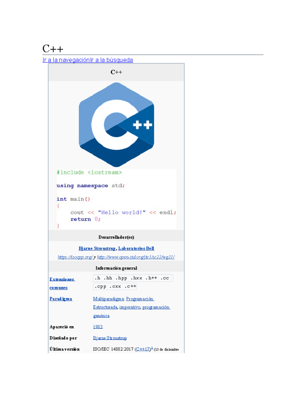 C++ - C++ - C++ Ir a la navegaciónIr a la búsqueda C++ Desarrollador(es ...