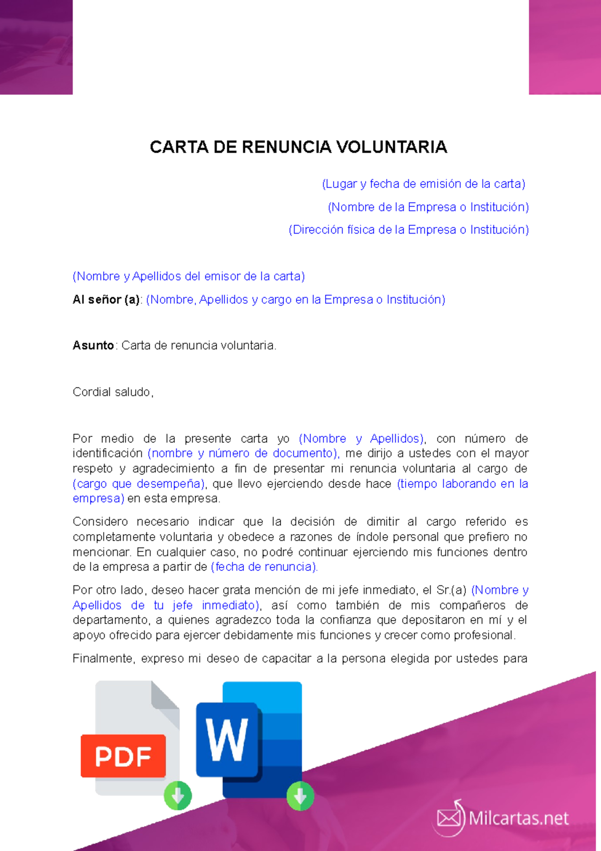 Cartaderenunciavoluntaria CARTA DE RENUNCIA VOLUNTARIA CARTA DE