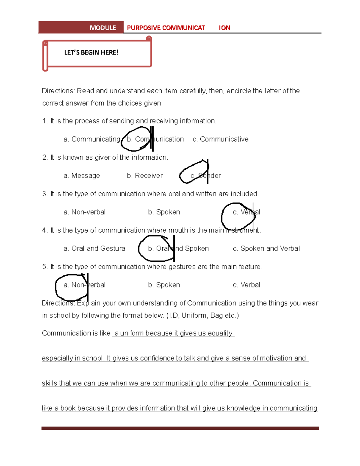 PRETASK 1 Done Activity Directions Read and understand each item