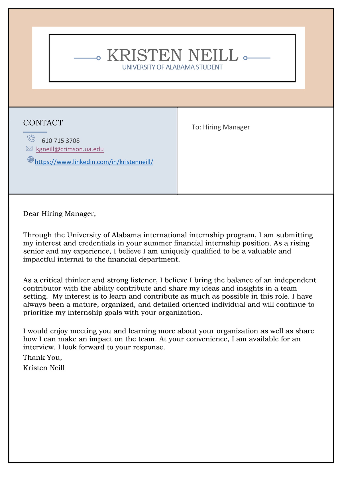 university of alabama cover letter template