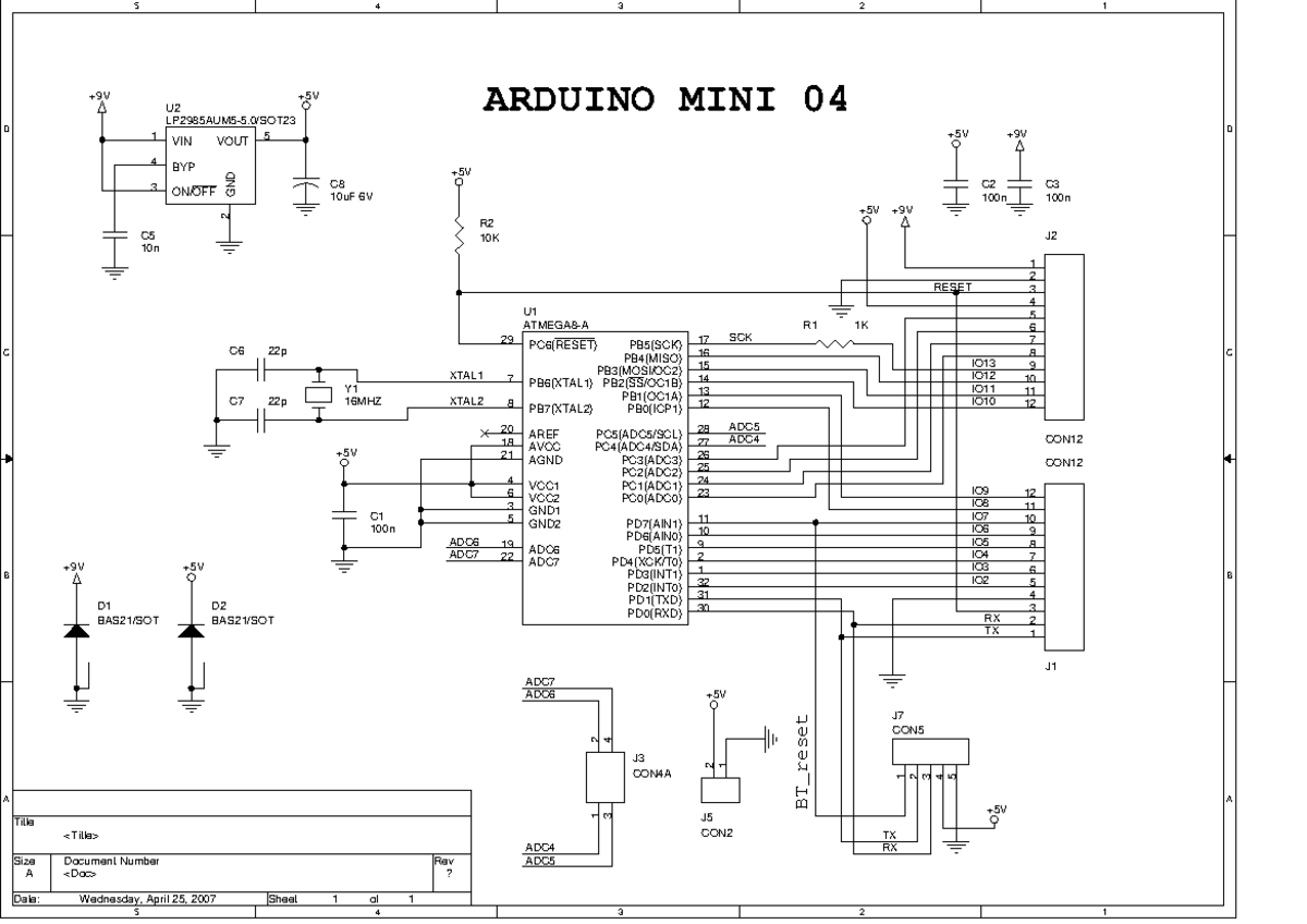 Arduino mini schematic 04 - 5 5 4 4 3 3 2 2 1 1 D D C C B B A A XTAL ...