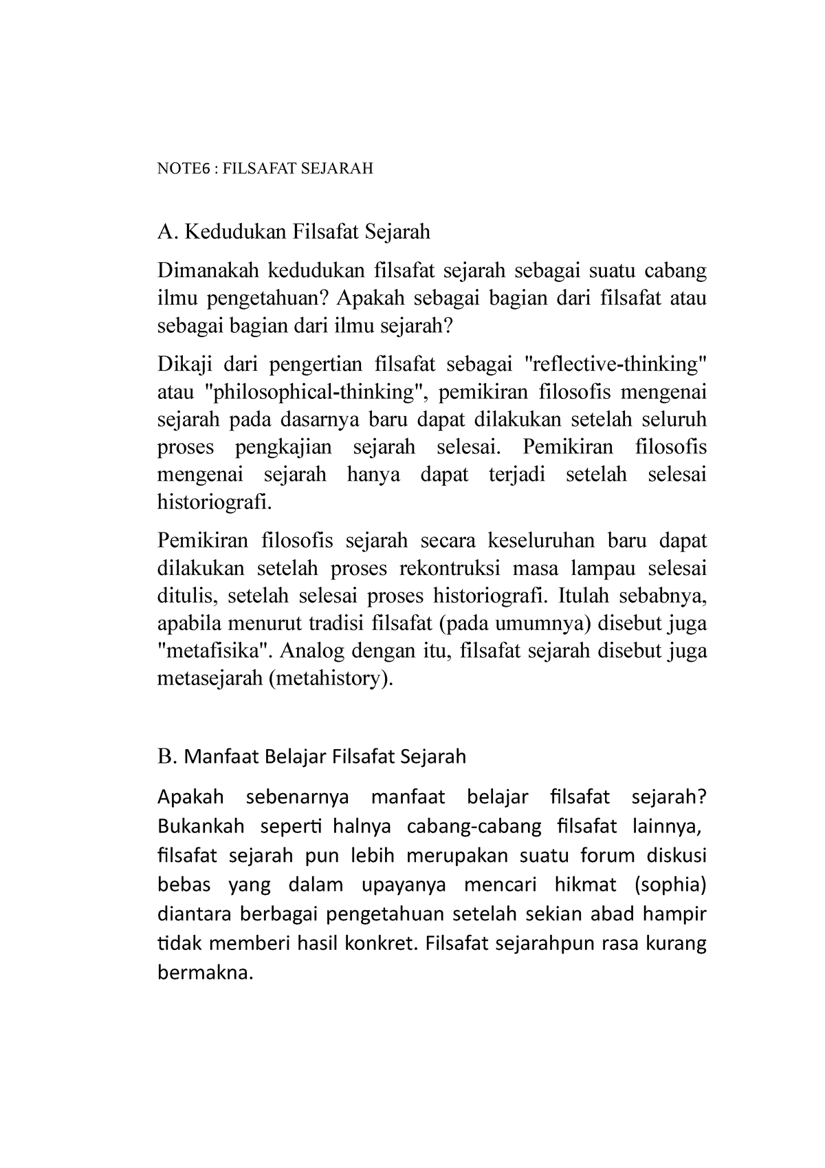 KEDUDUKAN FILSAFAT SEJARAH DAN MANFAAT BELAJAR FILSAFAT SEJARAH - NOTE6 ...